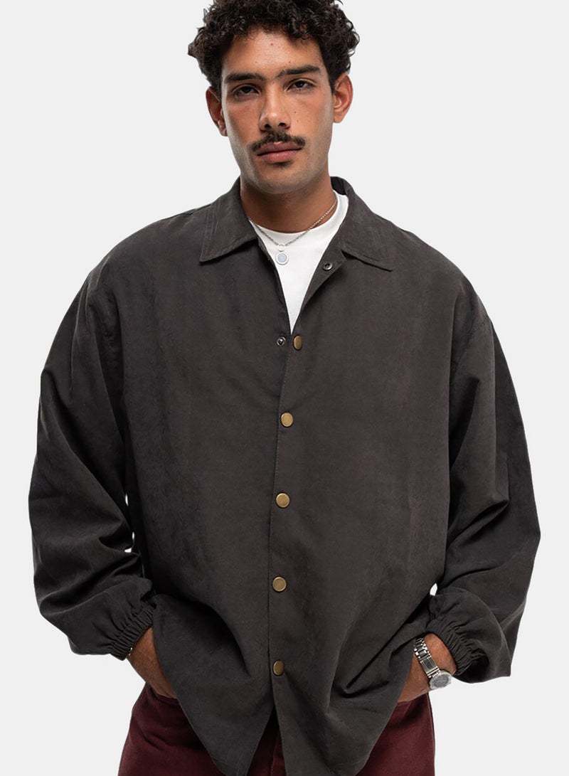 In Your Shoe Dark Grey Oversized Textured Windbreaker - Image 3